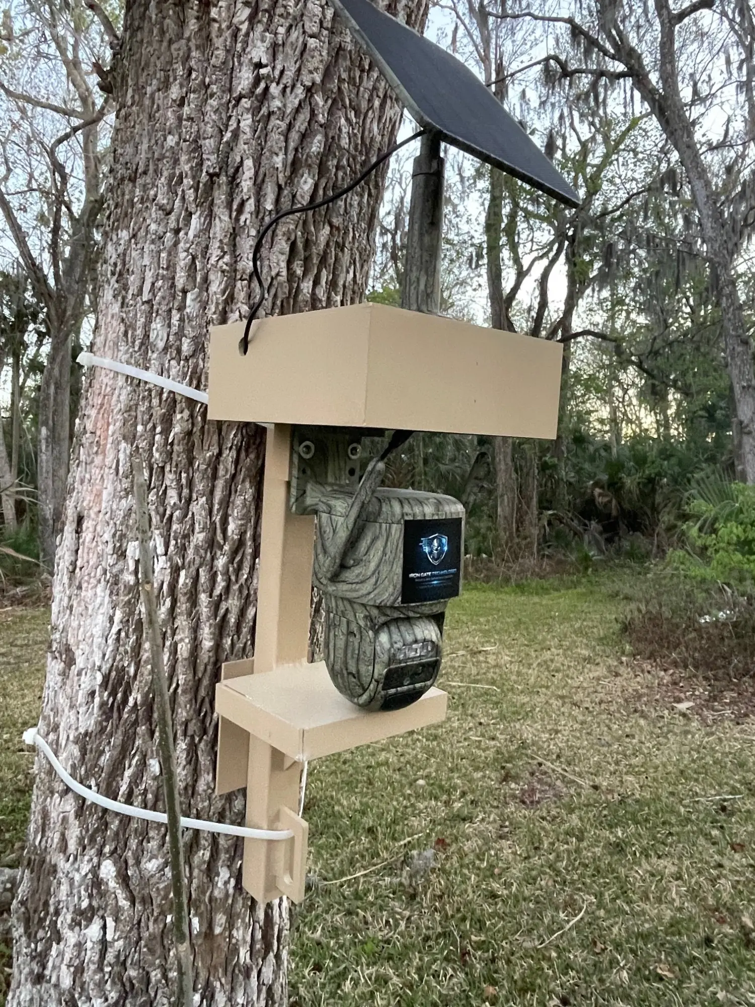 Hunting Solution tree-mounted surveillance unit, side angle view